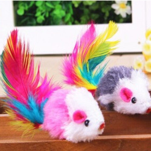 Colorful Mouses Shape Cat Toys With Feather - Pet Cat Toys, Cat Funny Toys